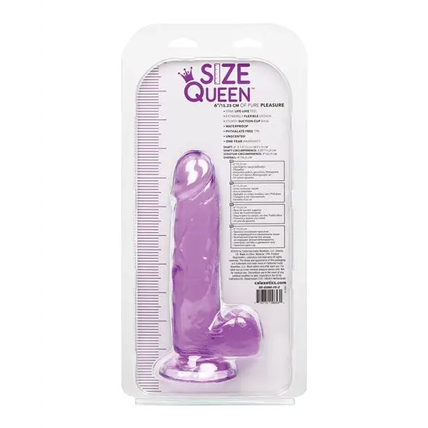 Purple Size Queen 6’ silicone dildo in packaging with ’Size Queen’ branding