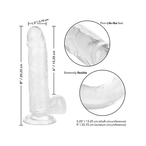 Size Queen 6’ Dildo: Anatomical silicone toy, transparent with measurements and properties