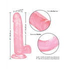 Pink silicone Size Queen 6’ dildo with measurements and feature callouts