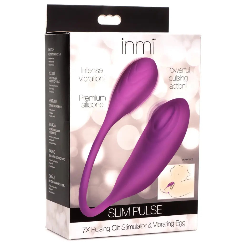 Slim Pulse 7x purple silicone vibrating egg with dual clit stimulator for intimate pleasure