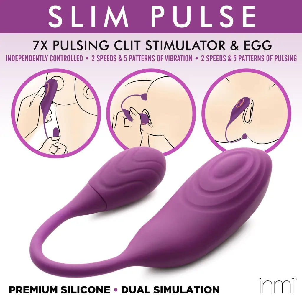 Purple Slim Pulse 7x Vibrating Egg and Clit Stimulator with multiple vibration settings