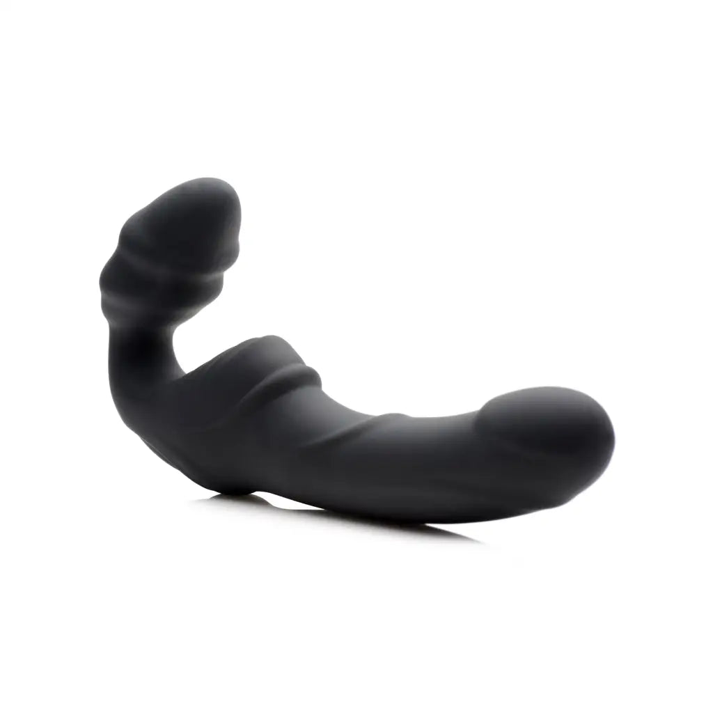 Strap U Strapless Strap On Slim Rider Ribbed Vibrating Silicone Strapless Strap On at the Haus of Shag