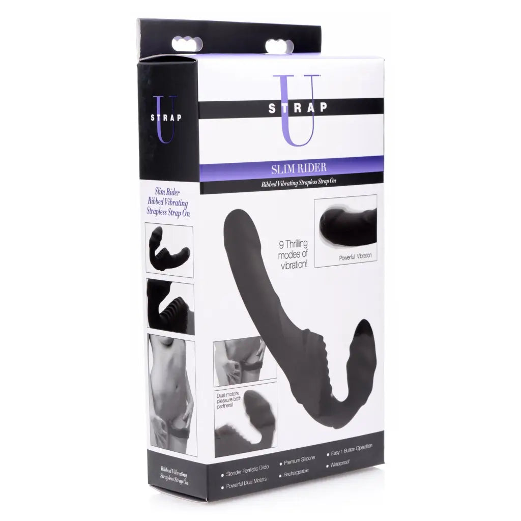 Strap U Strapless Strap On Slim Rider Ribbed Vibrating Silicone Strapless Strap On at the Haus of Shag