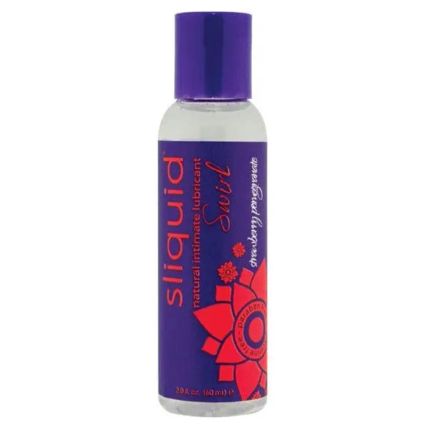 Bottle of Sliquid Swirld sugar derivative free water-based lubricant with a purple cap