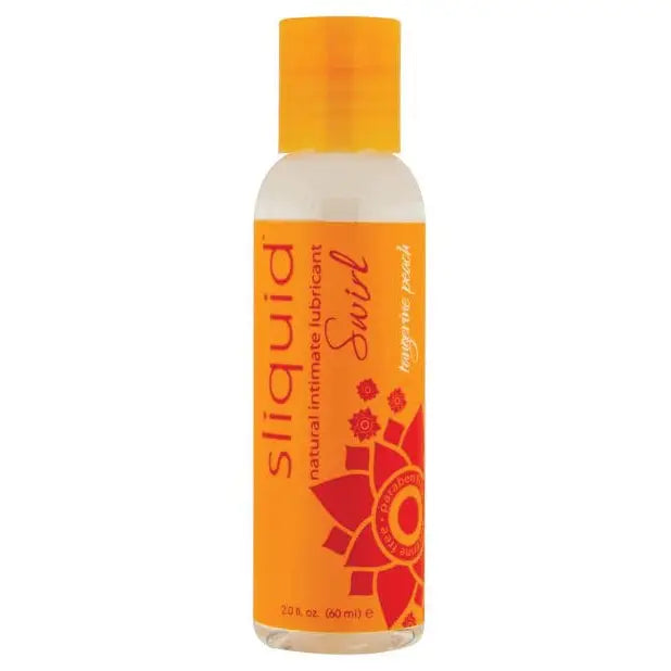 Bottle of Sliquid Swirld water-based, sugar derivative-free flavored lubricant with yellow cap