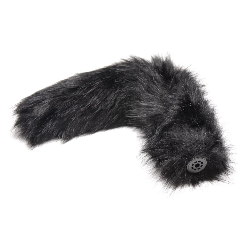 Small anal plug with fluffy black faux fur fox tail and paw print button