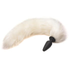 Small anal plug with white faux fur tail and black silicone base attachment