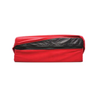 Red toiletry bag with black zippered compartment, made with water-resistant high-density foam