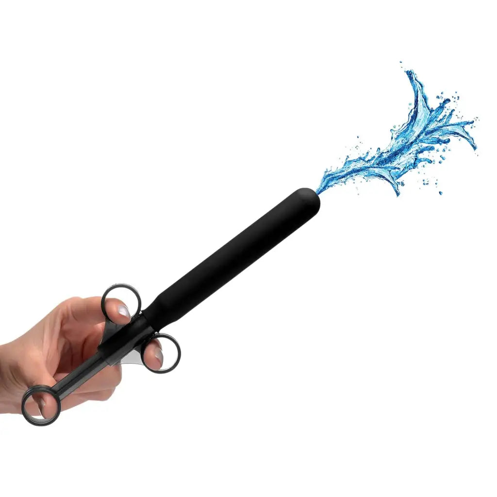 Black water gun launching blue liquid for Smooth Silicone Lubricant Launcher