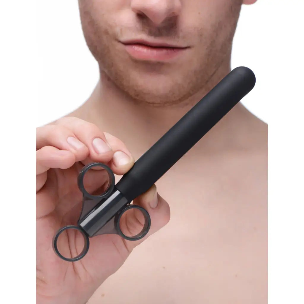 Handheld nose hair trimmer with circular blades and black handle - Smooth Silicone Lubricant Launcher