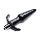 Black glossy smooth vibrating anal plug with a curved base for enhanced pleasure