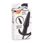 Smooth Vibrating Anal Plug: Black vibrating anal plug with flared base in retail packaging