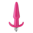 Smooth vibrating anal plug: Pink silicone with flared base and metal attachment point