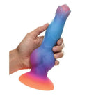 Space Cock Silicone Alien Dildo: Curved, Flared Base, Glow-in-the-Dark Colorful Design