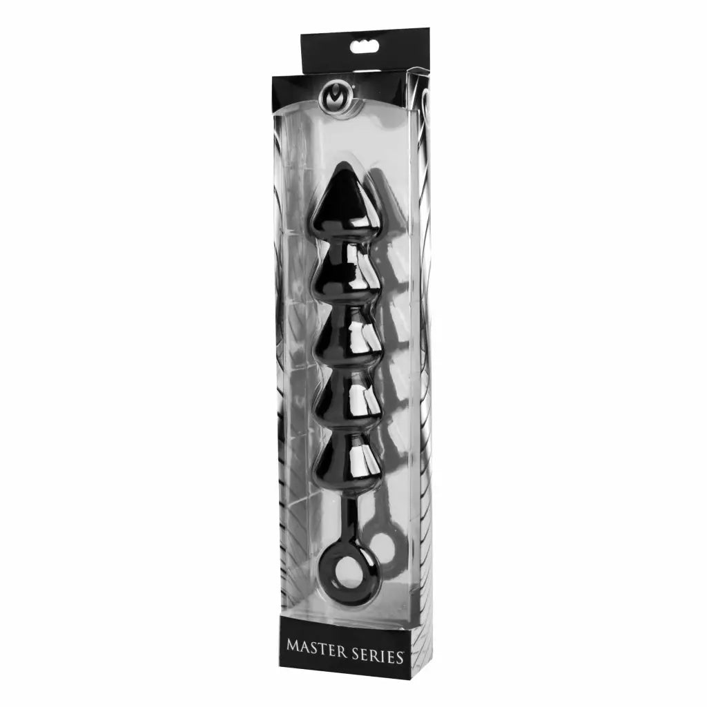 Close-up of a box with scissors and Spades XL Anal Beads product for enhanced pleasure