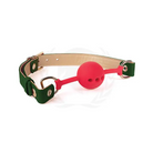 Red silicone ball and green PU collar, Spartacus 46mm, BDSM accessory