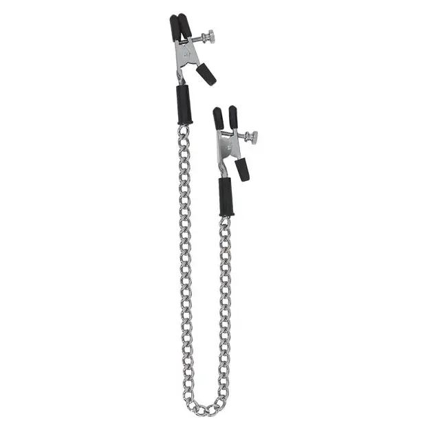 Spartacus Adjustable Nipple Clams With Curbed Chain Rubber Tipped - Nipple Clamp