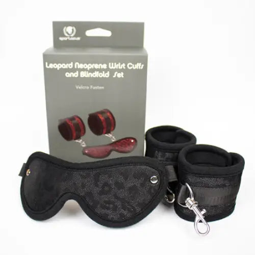 Spartacus Blindfold and Wrist Cuff Kit Neoprene Black - Bondage Kit