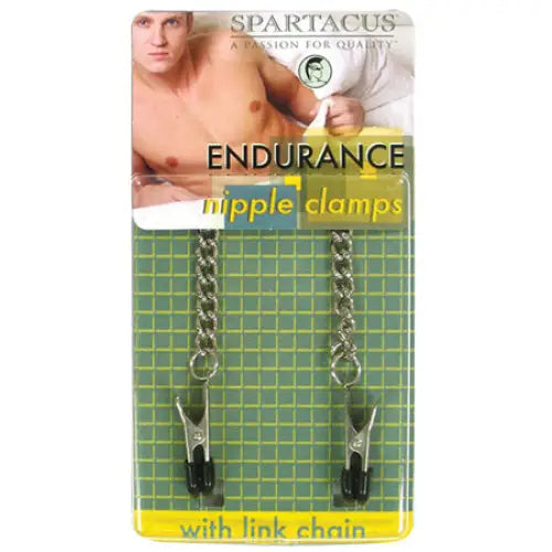 Spartacus Endurance Nipple Clamps With Curbed Chain Rubber Tipped - Nipple Clamp