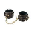 Spartacus Faux Fur Lining Wrist Restraints - Brown Floral Print - Cuffs