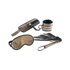 Spartacus Faux Leather Wrist Restraints Blindfold & Flogger Bondage Kit - Gold - Bondage Kit