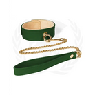 Spartacus Plush Lined PU Collar Chain Leash - Green - Collar