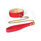 Spartacus Plush Lined PU Collar Chain Leash - Red - Collar