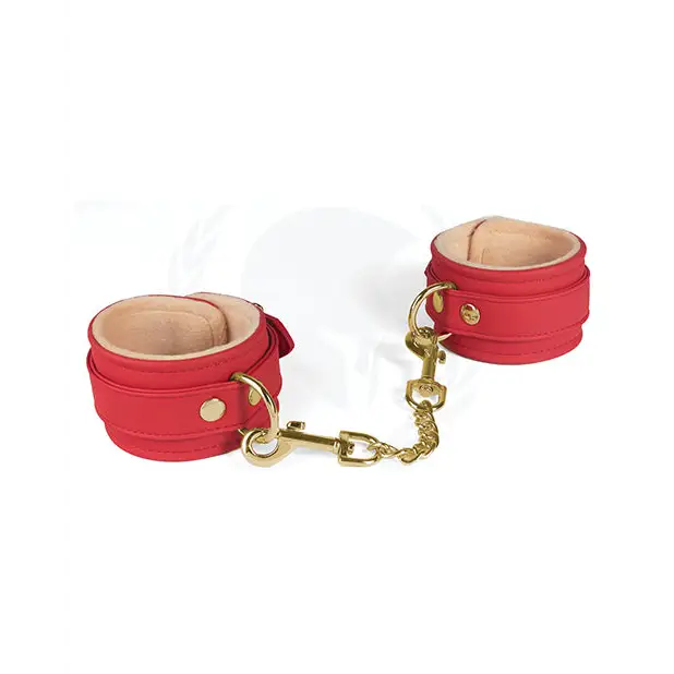 Spartacus Red PU Wrist Cuffs With Plush Lining - Red - Cuffs