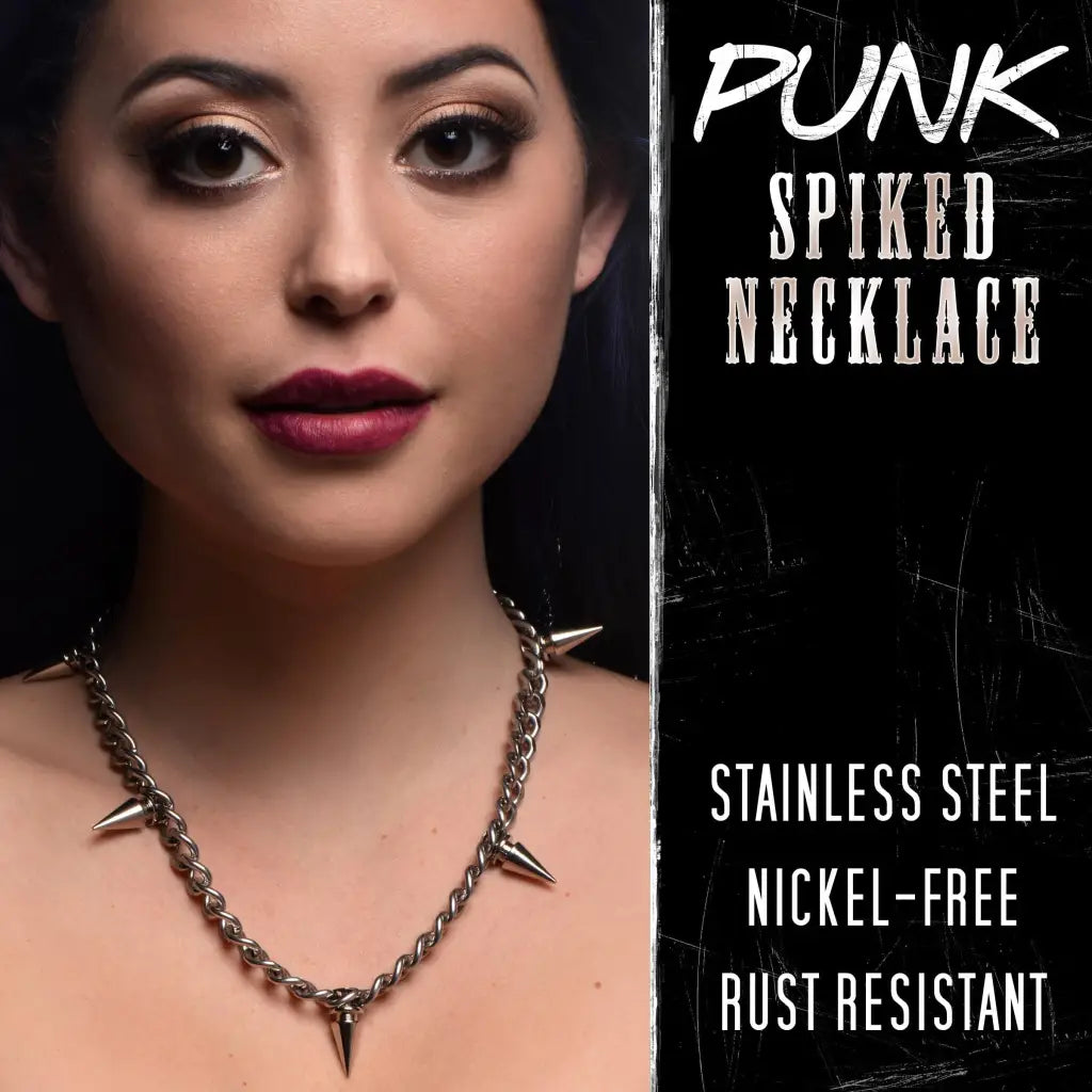 Spiked Punk Necklace: Stainless steel chain with pointed studs, edgy punk style accessory