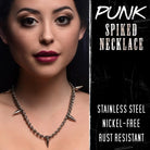 Spiked Punk Necklace: Stainless steel chain with pointed studs, edgy punk style accessory