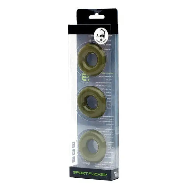 Green silicone ring from Sport Fucker Chubby Cockring Pack of 3 in its packaging