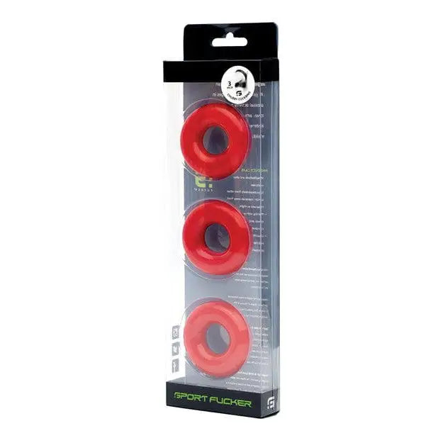 Red foam rings in Sport Fucker Chubby Cockring Pack of 3 packaging