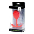 Sport Fucker Thunder Plug in a clear box showcasing the red paddle for enhanced pleasure