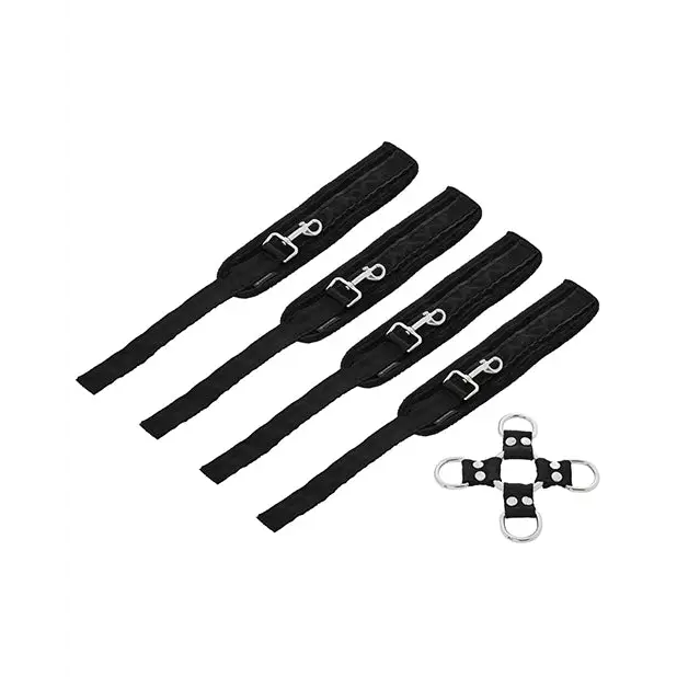 Sportsheets 5-Piece Adjustable Hog Tie & Cuff Set Black - Cuffs