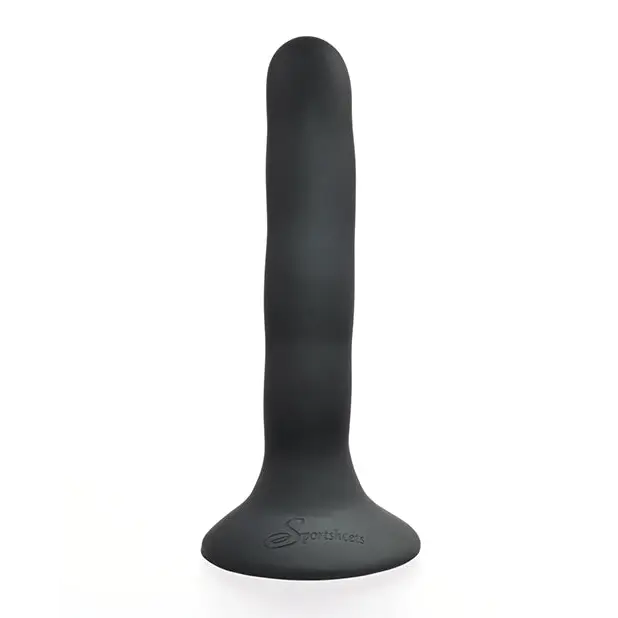 Black silicone vibrating device from Sportsheets Merge Collection with blue silicone dildo