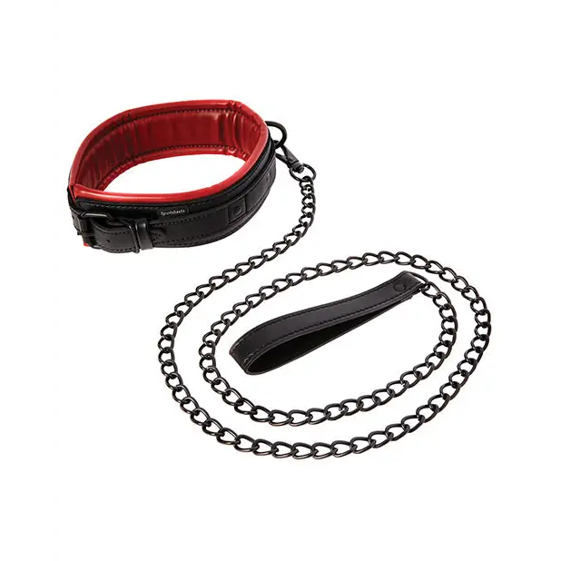 Sportsheets Saffron Adjustable Collar & Leash Red/Black - Collar