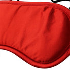 Red satin blindfold sleep mask from Sportsheets Sex & Mischief collection