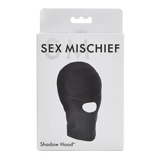 Mischief Shadow Hood: Black fabric with single eye opening, adult novelty product