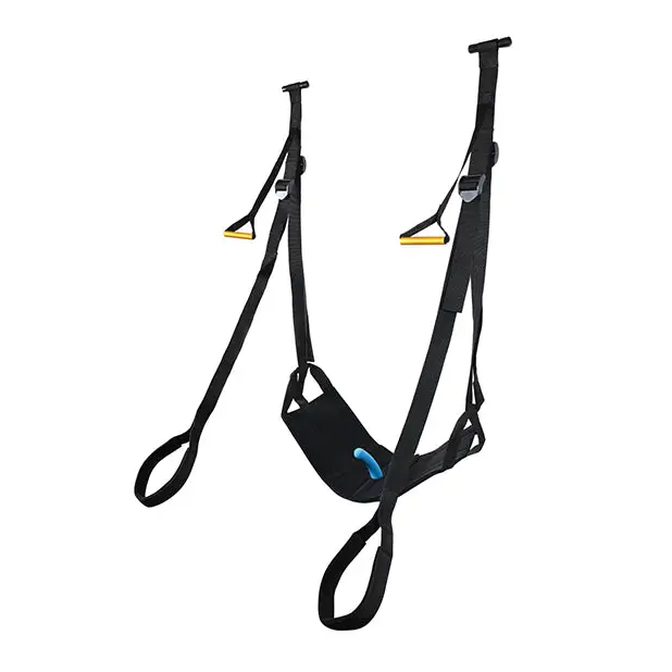 Black harness with blue/yellow handle - Sportsheets Special Edition Door Jam Sex Sling Black