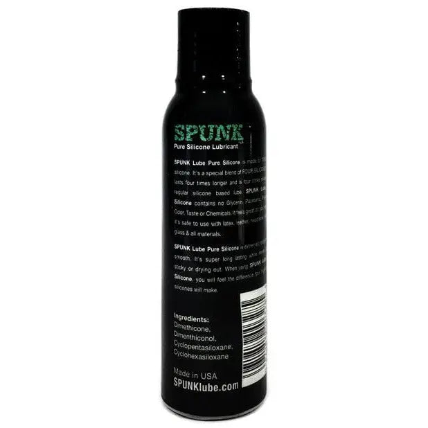 Black bottle of Spunk Lube Pure Silicone, premium lube for smooth, long-lasting performance