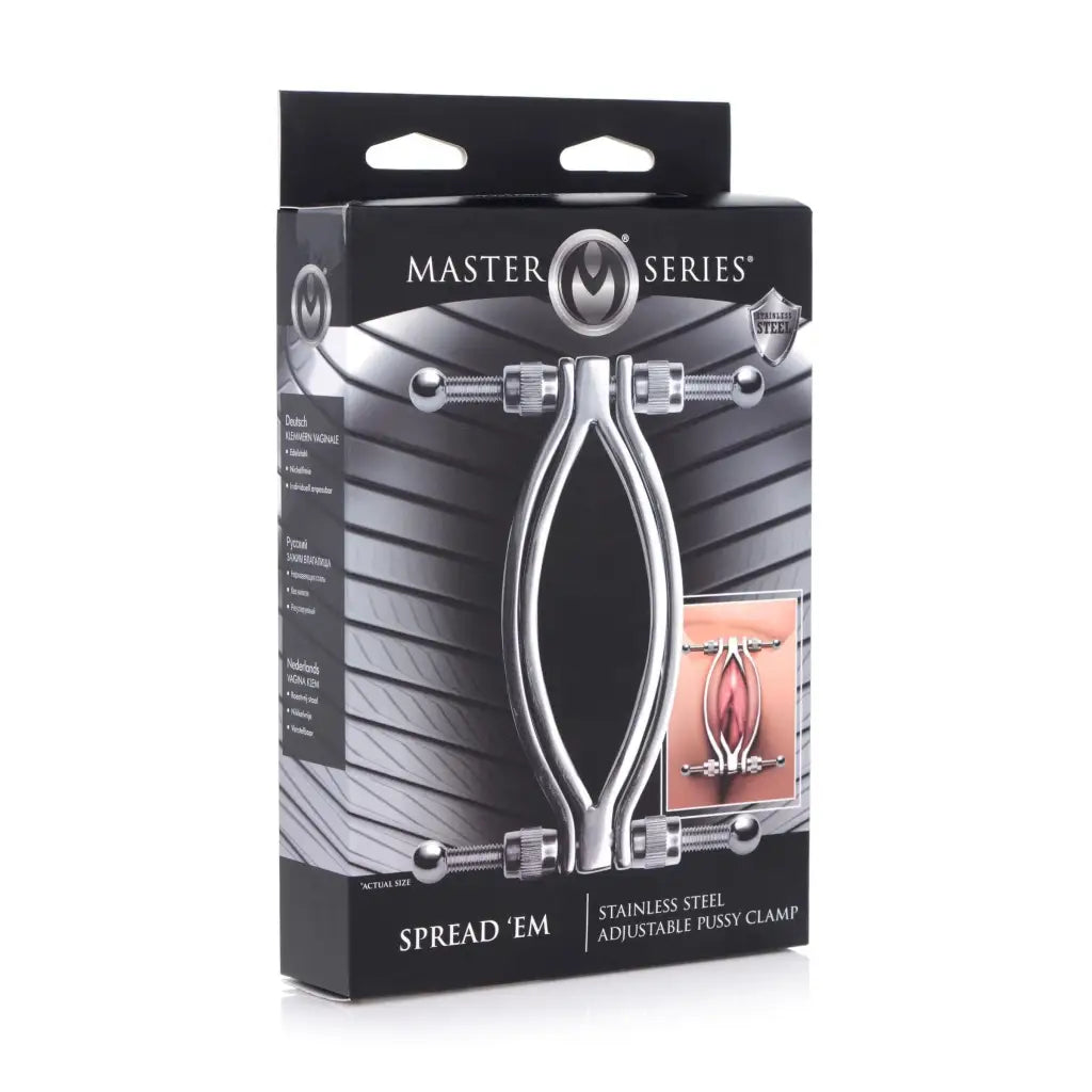 Master Series Leatherr Stainless Steel Adjustable Pussy Clamp at the Haus of Shag