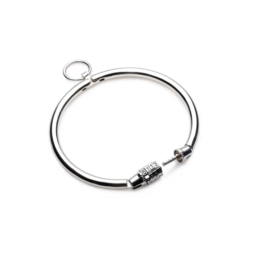 Stainless steel combination lock slave collar with a secure choker design for ultimate style