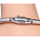 Stainless steel combination lock bracelet with rotating dials on a slave collar