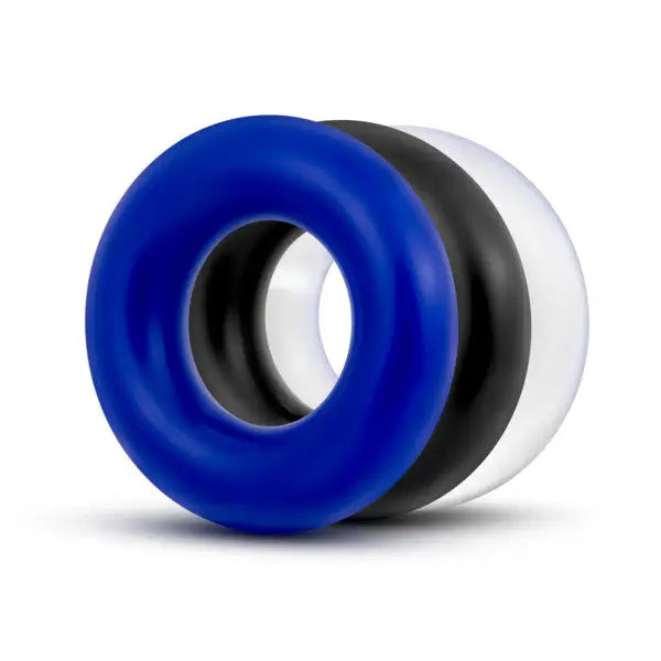 Blue & white Stay Hard donut rings from a 3-pack for lasting performance