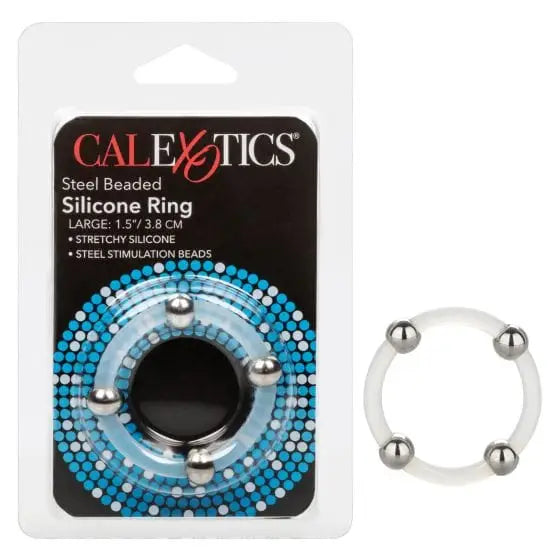 CalExotics Sextoys for Couples Steel Beaded Silicone Ring Large at the Haus of Shag