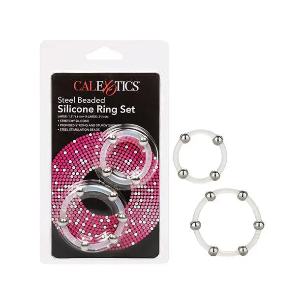 CalExotics Sextoys for Couples Steel Beaded Silicone Ring Set at the Haus of Shag