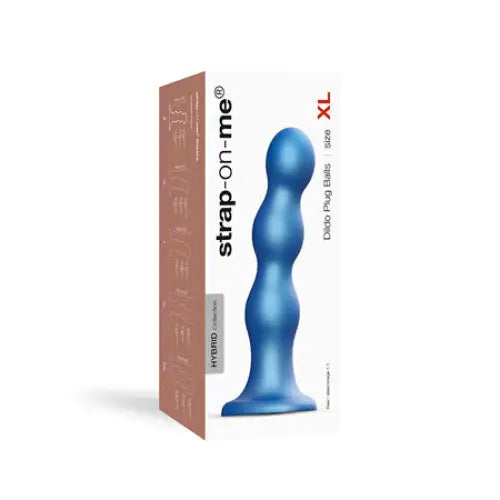 Strap-On-Me Hybrid Collection Silicone Dildo Plug Balls Metallic Blue XL - Realistic Dildo