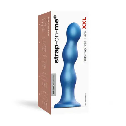 Strap-On-Me Hybrid Collection Silicone Dildo Plug Balls Metallic Blue XXL - Realistic Dildo