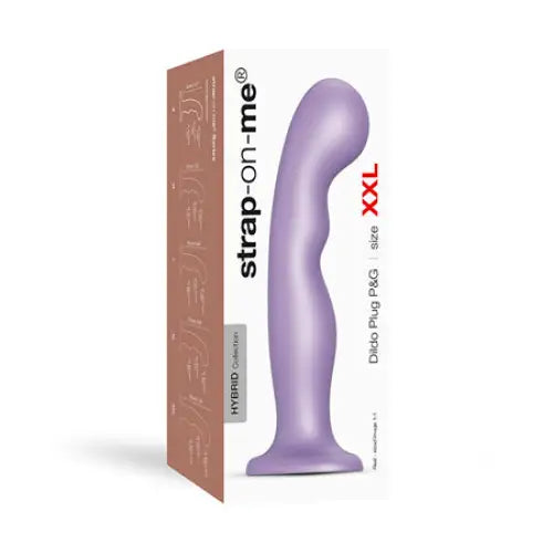 Strap-On-Me Hybrid Collection Silicone Dildo Plug P&G Metallic Lilac XXL in packaging box