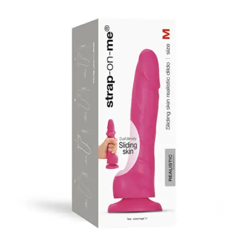 Strap-On-Me Realistic Collection Sliding Skin Dual-Density Silicone Dildo Fuchsia M - Realistic Dildo